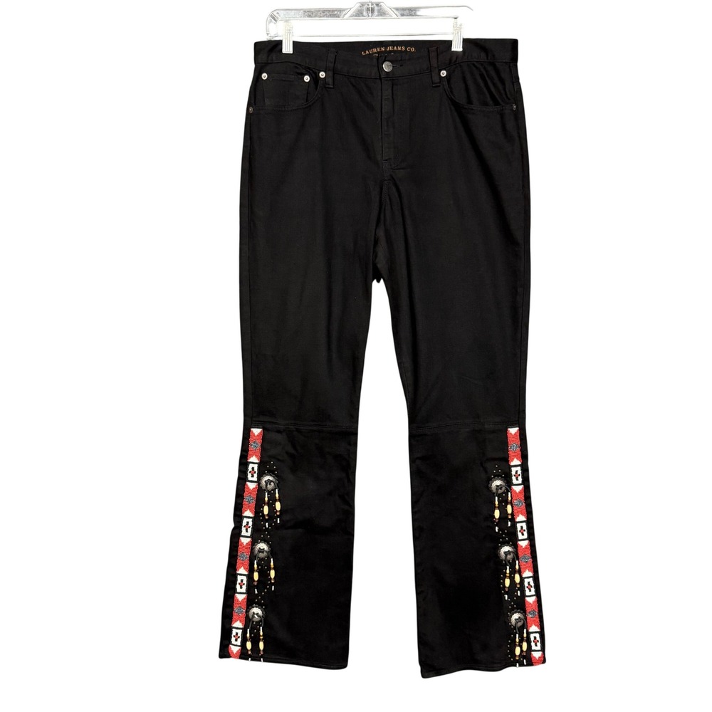 Ralph Lauren Jeans Women 12 Black Beaded Concho Southwestern Bootcut High Rise